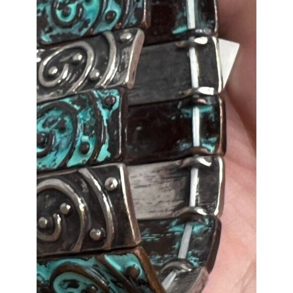 Periwinkle by Barlow Patina Silver Bronze Swirl Stretch Bracelet Boho Tribal Chi - Picture 7 of 7